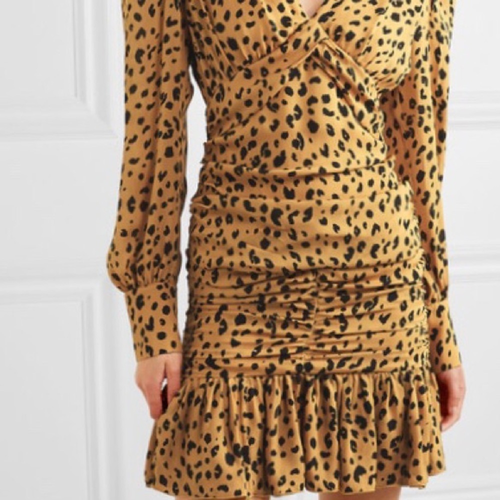 Nicholas Ruched Ruffled Leopard Print Mini Dress - Picture 3 of 4